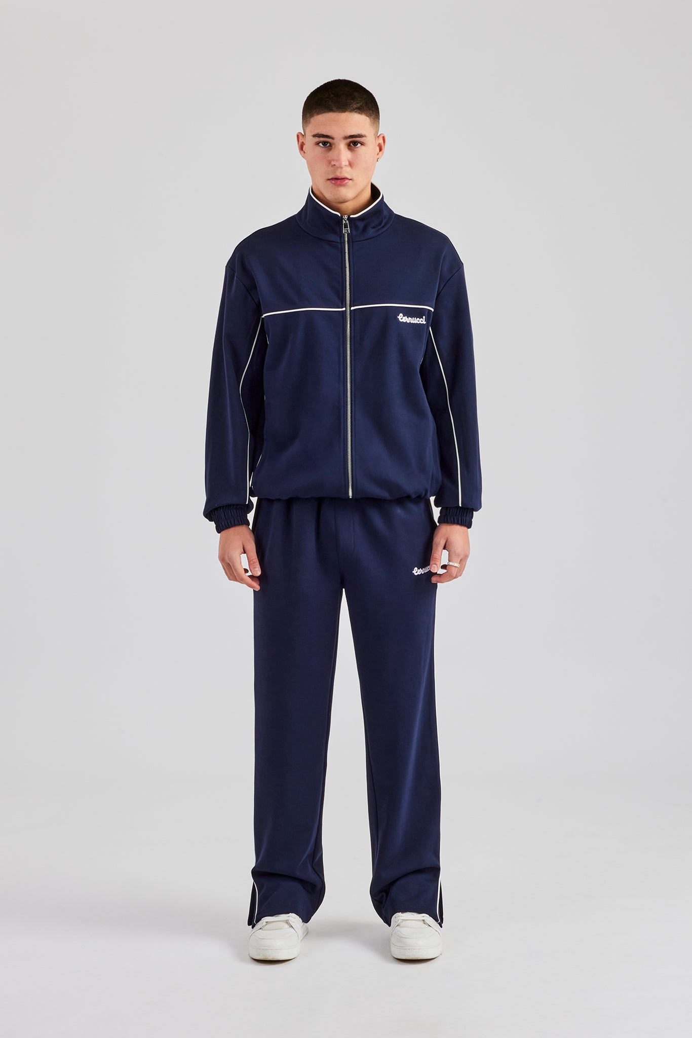 Piping Zip Through Tracksuit - Navy | Mens Sets | Shop Tracksuits