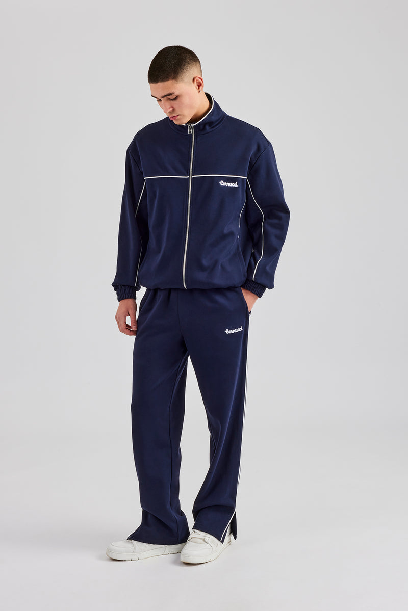 Piping Zip Through Tracksuit Navy Mens Sets Shop Tracksuits