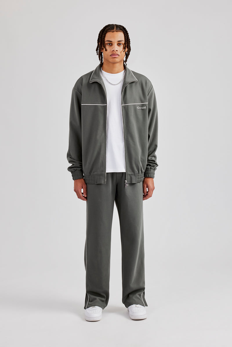 Piping Zip Through Tracksuit Grey Mens Sets Shop Tracksuits