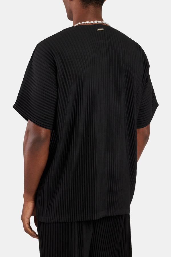 Oversized Pleated T-Shirt - Black