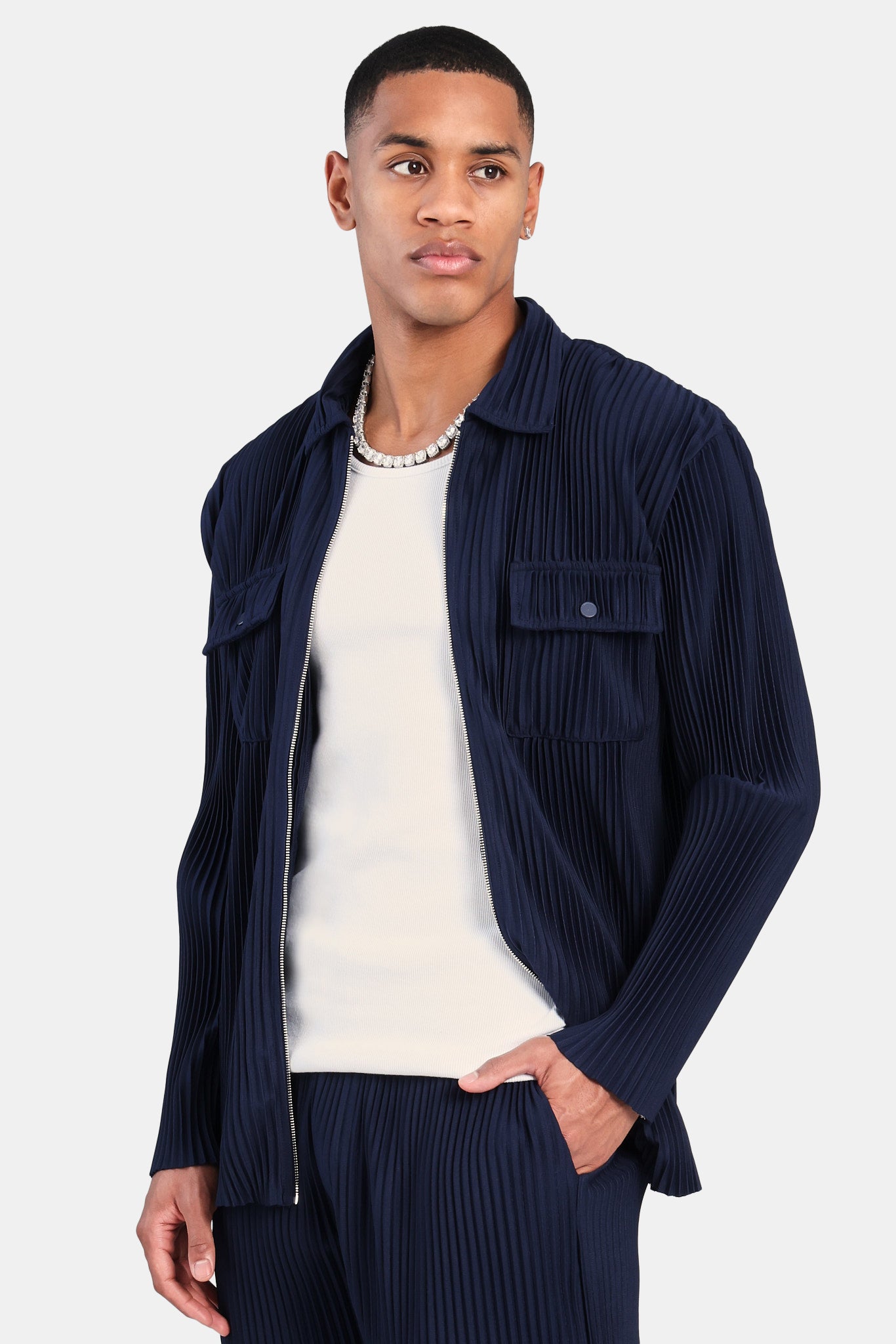 Plissierte Utility-Jacke - Marineblau