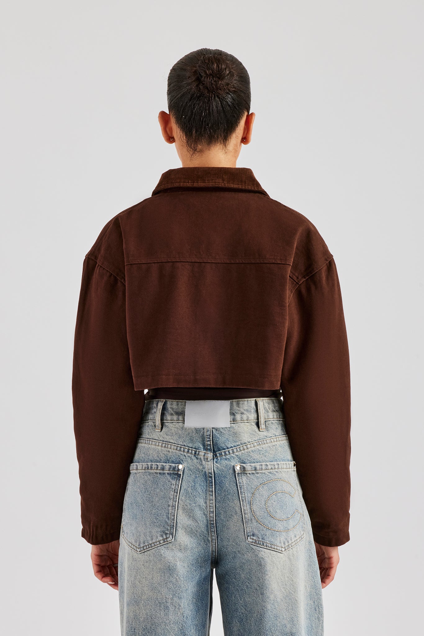 Harrington-Jacke aus Twill mit Cordkragen – Schokolade