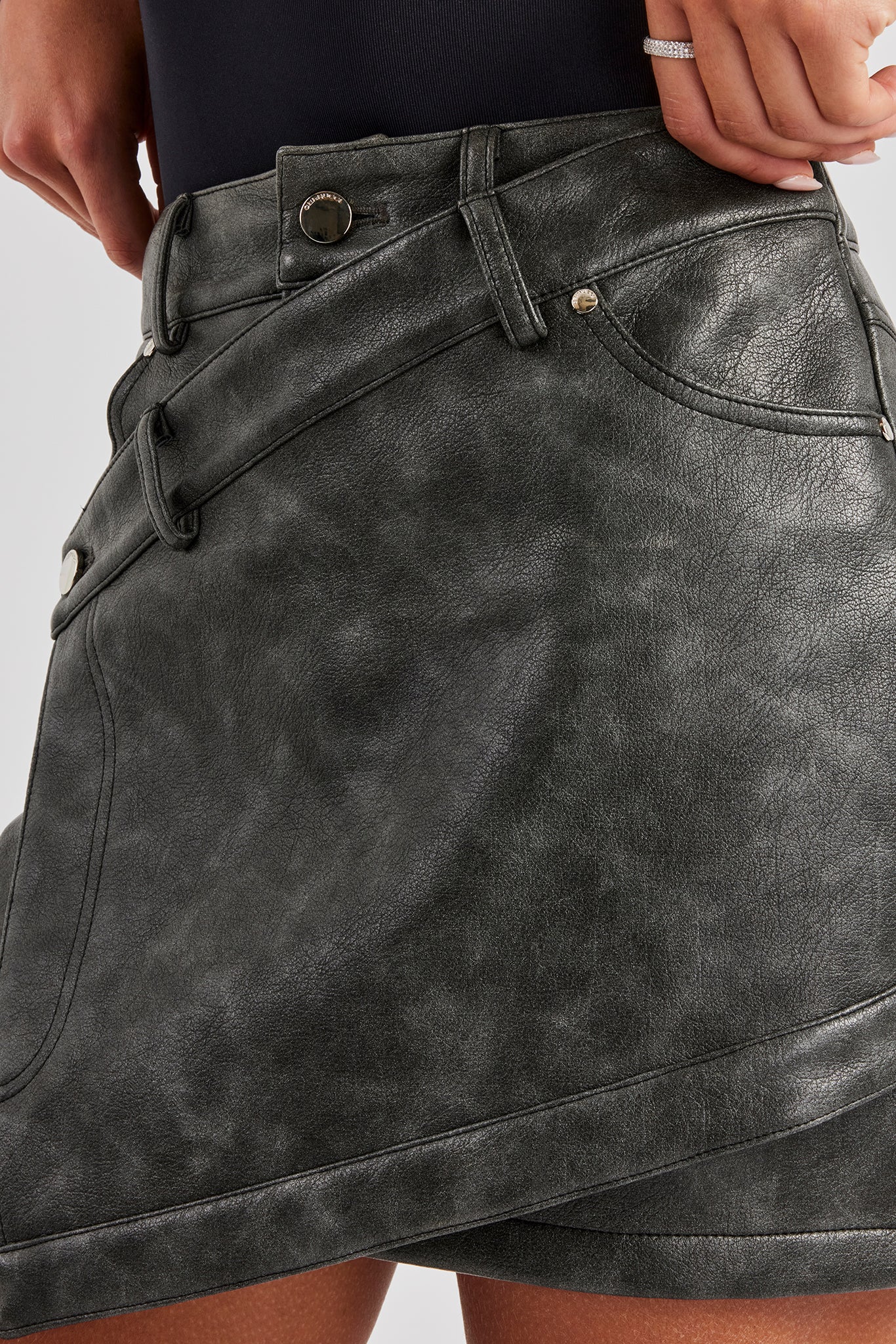 Washed PU Mini Skirt - Charcoal | Womens Bottoms | Shop Skirts at