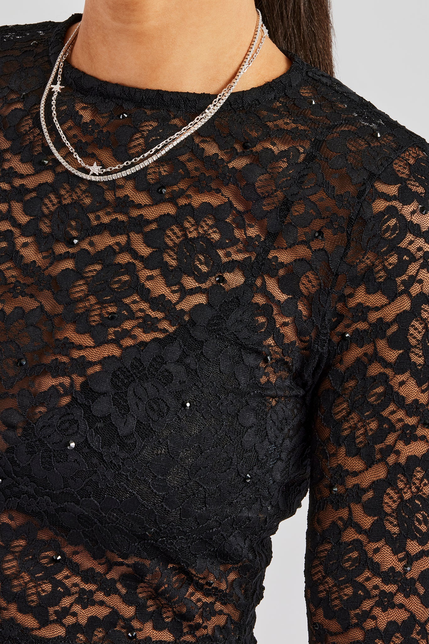 Mesh Graphic Rhinestone Top Rhinestone Long Sleeve Mesh Top - Black | Womens Tees & Vests | Shop T ...