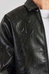 Set aus Jacke und Hose aus PU mit geprägtem Motiv - Schwarz 