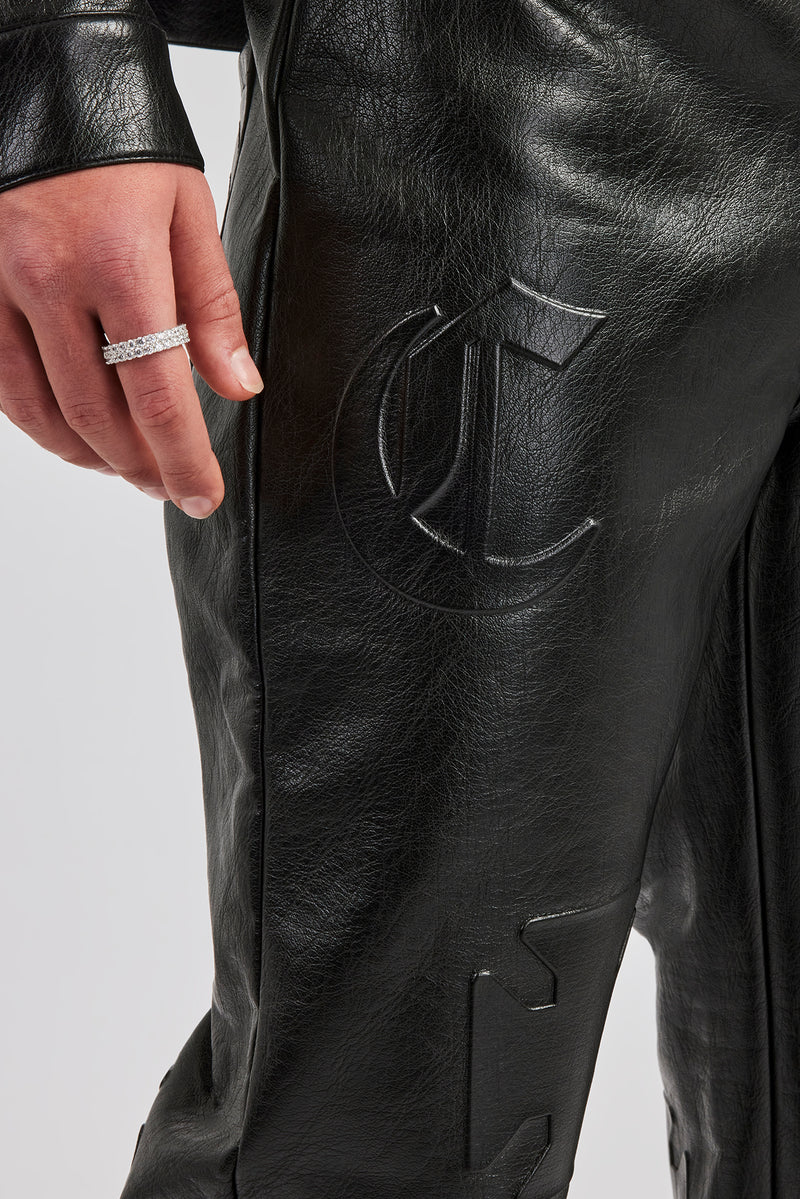 Set aus Jacke und Hose aus PU mit geprägtem Motiv - Schwarz 