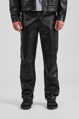 Gerade geschnittene PU-Hose mit geprägtem Motiv - Schwarz