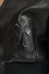 PU-Bomberjacke mit geprägtem Kreuz - Schwarz 