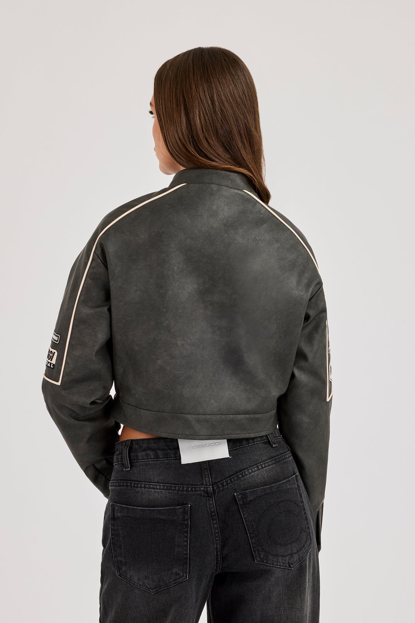 PU Cropped Moto Jacket - Charcoal