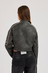 PU Cropped Moto Jacket - Charcoal