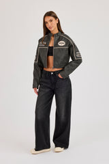 PU Cropped Moto Jacket - Charcoal