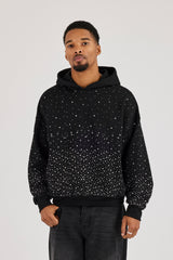 Mens Boxy Rhinestone Hoodie - Black