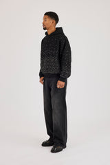 Mens Boxy Rhinestone Hoodie - Black
