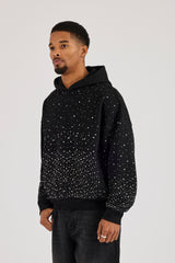 Mens Boxy Rhinestone Hoodie - Black