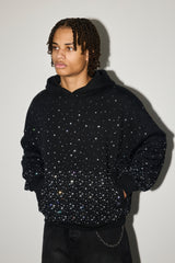 Mens Boxy Rhinestone Hoodie - Black