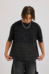 Boxy Rhinestone T-Shirt - Black
