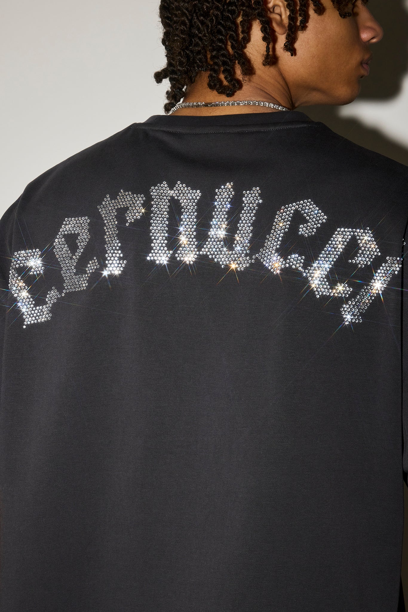 Boxy Rhinestone Logo T-Shirt - Charcoal