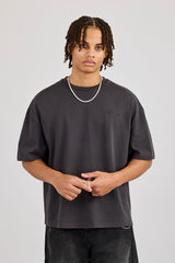 Boxy Rhinestone Logo T-Shirt - Charcoal