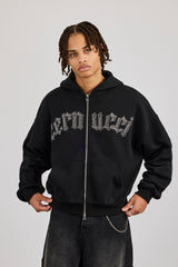 Rhinestone Logo Zip Hoodie - Black