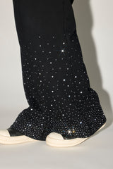 Rhinestone Wide Leg Jogger - Black