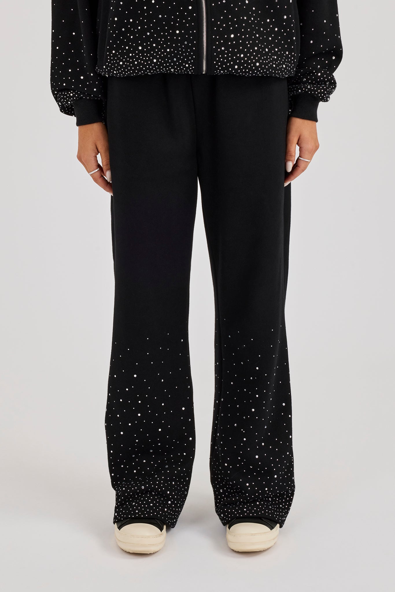 Rhinestone Wide Leg Jogger - Black