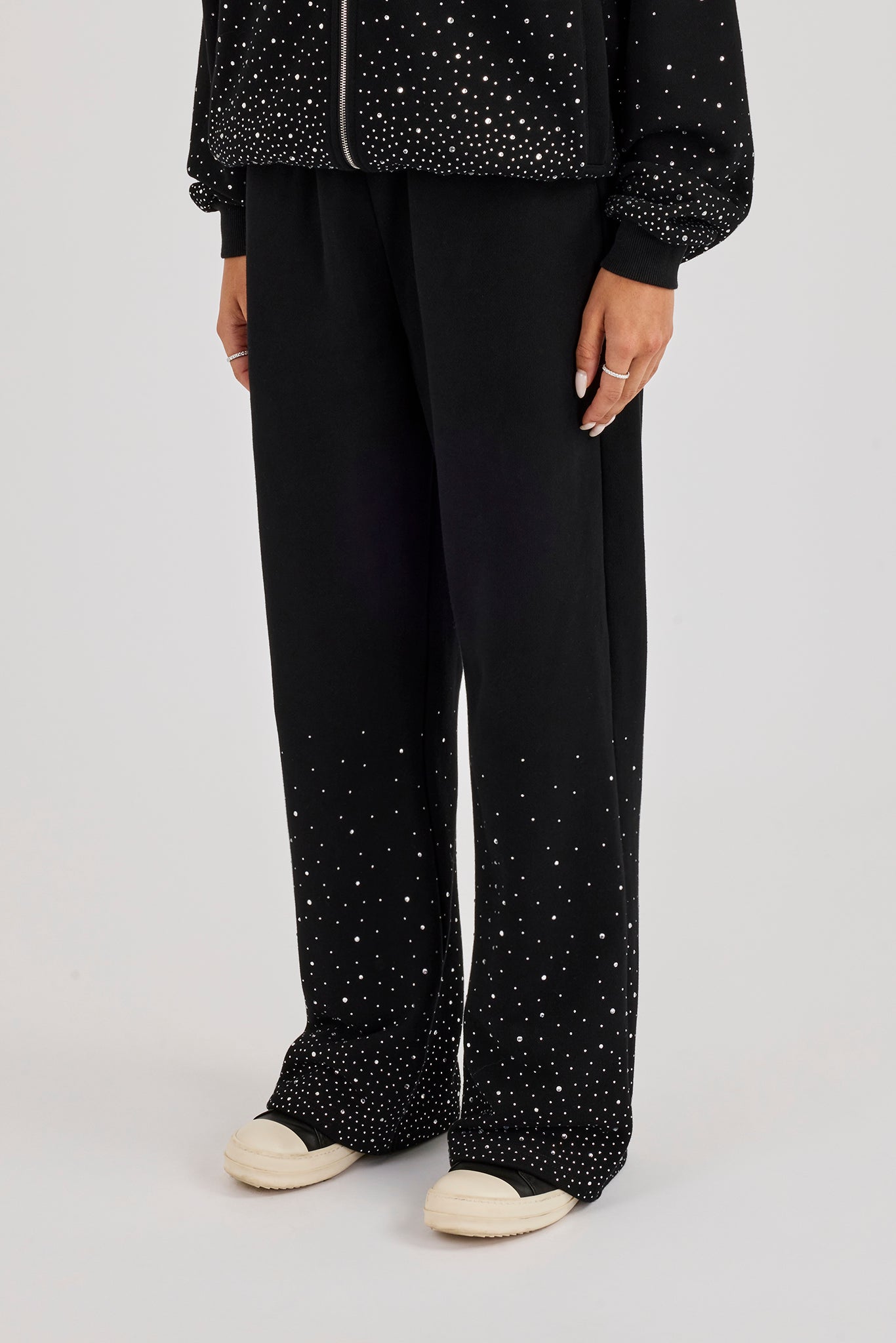 Rhinestone Wide Leg Jogger - Black