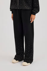 Rhinestone Wide Leg Jogger - Black