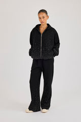 Rhinestone Wide Leg Jogger - Black