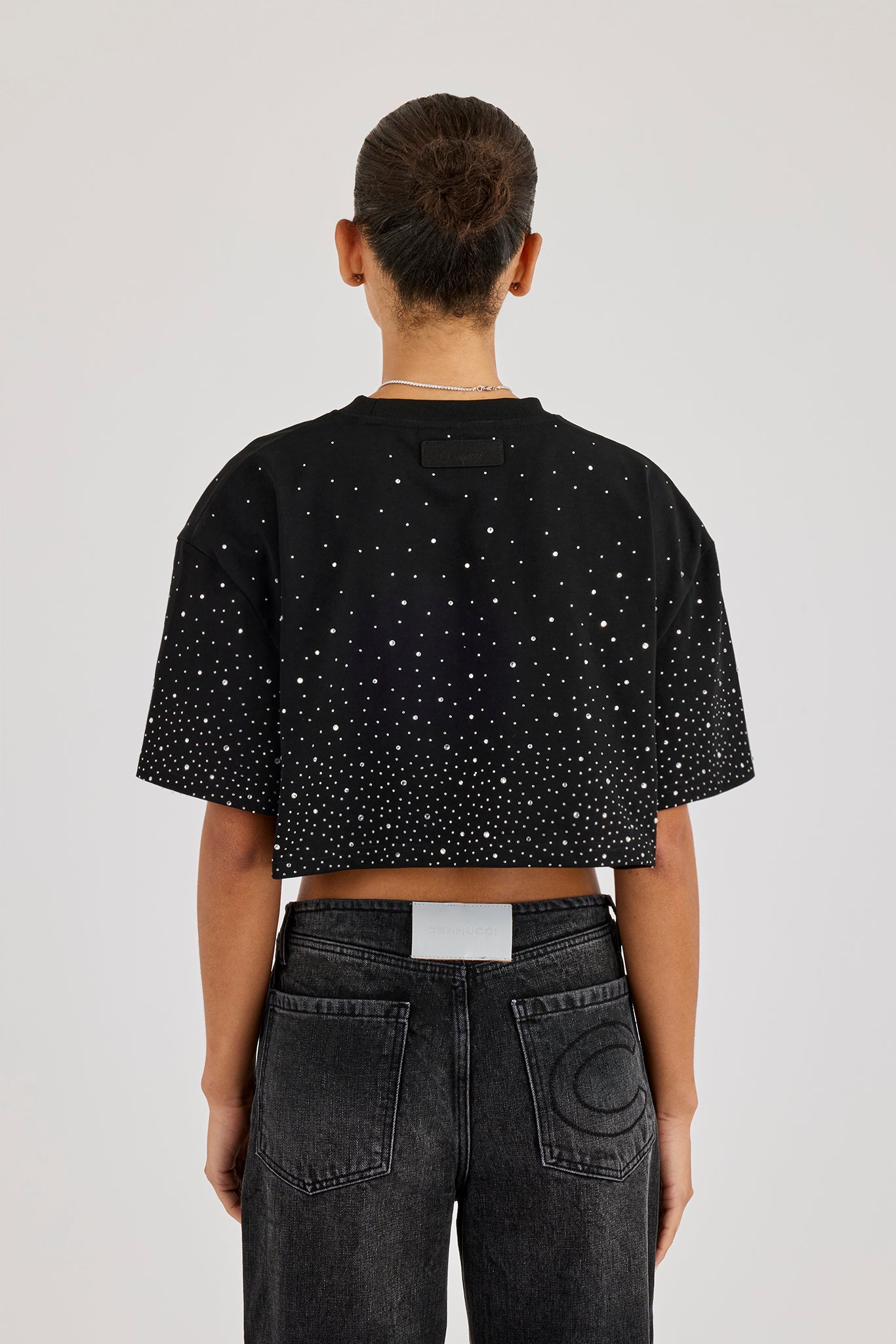 Cropped Rhinestone T-Shirt - Black | Womens Tees & Vests | Shop T