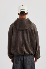 Wildlederjacke mit Kapuze und Lasche – Schokoladenbraun