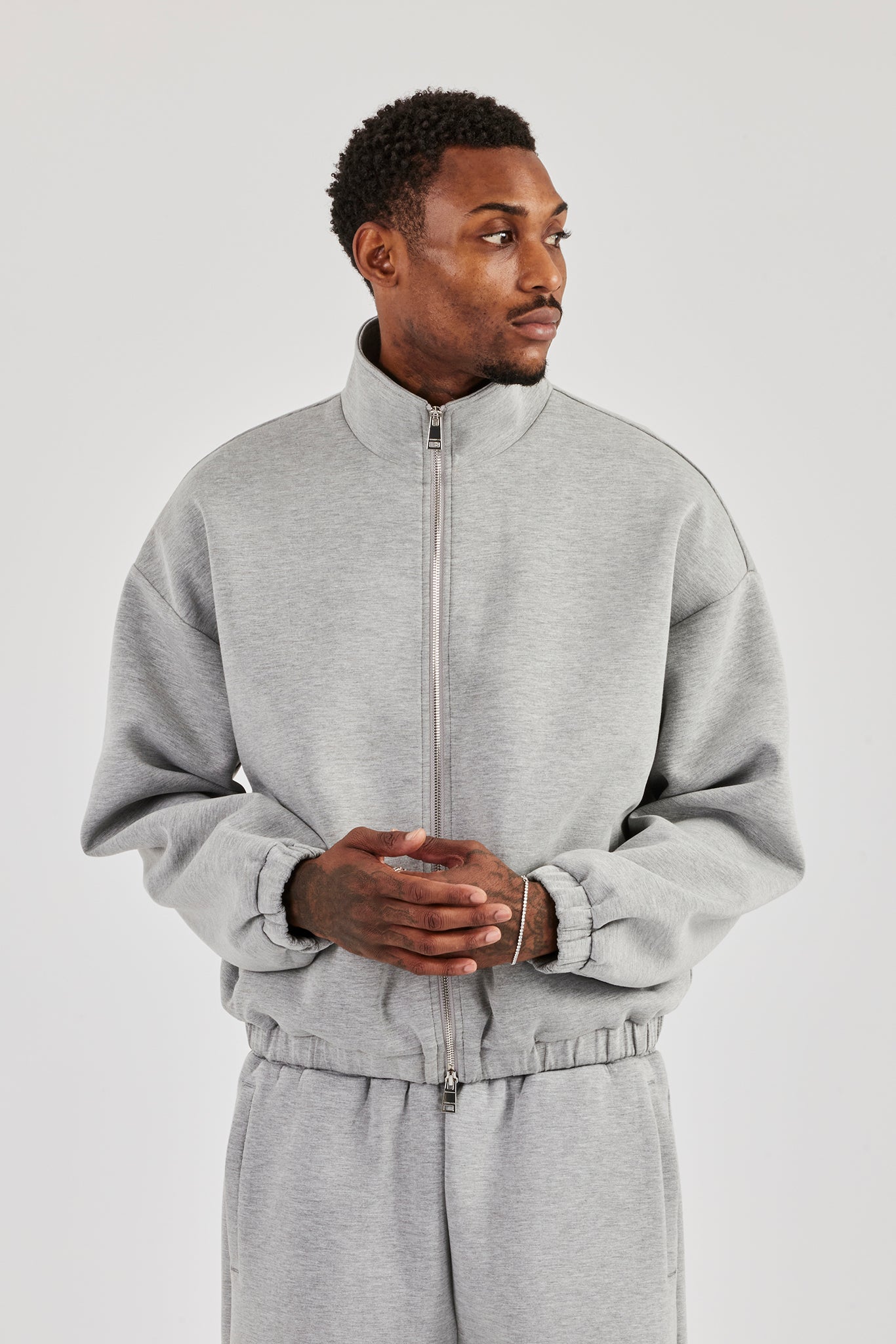 Scuba Funnel Neck Jacket & Baggy Fit Trouser - Grey