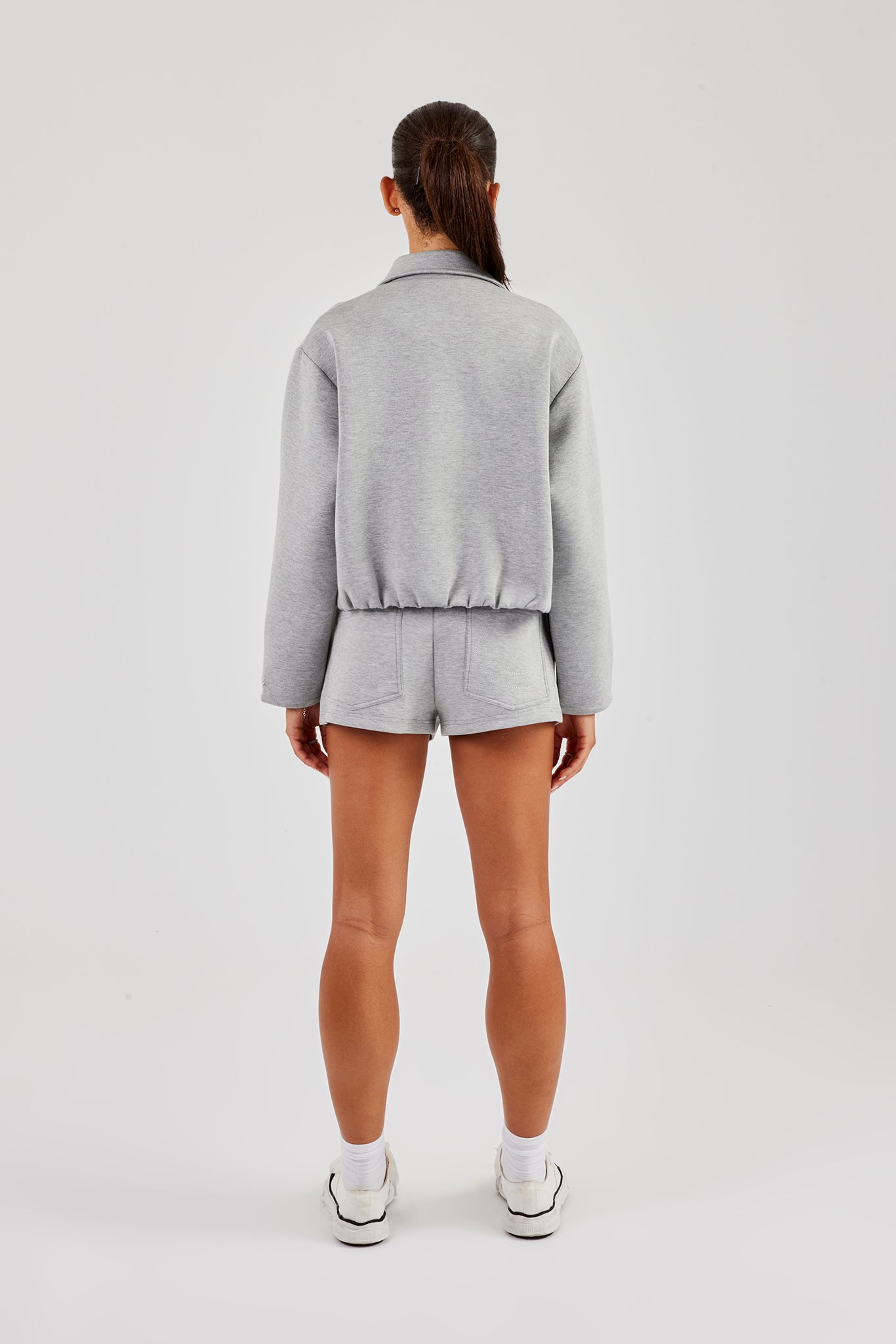 Scuba Funnel Neck Crop Jacket & Short - Grey