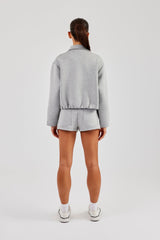 Scuba Funnel Neck Crop Jacket & Short - Grey