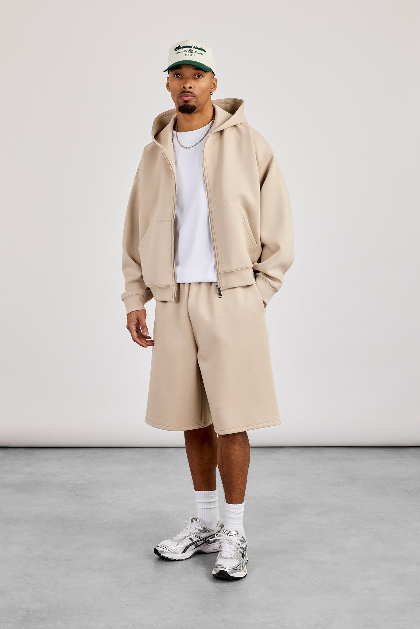 Scuba Boxy Zip Through Hoodie & Jort - Stone