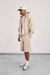 Scuba Boxy Zip Through Hoodie & Jort - Stone