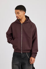 Scuba Zip Through Hoodie - Dark Brown