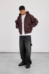 Scuba Zip Through Hoodie - Dark Brown