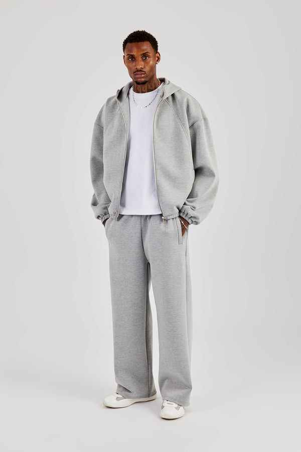 Scuba-Jacke mit Reißverschluss und Kapuze und Hose mit weitem Bein - Grau