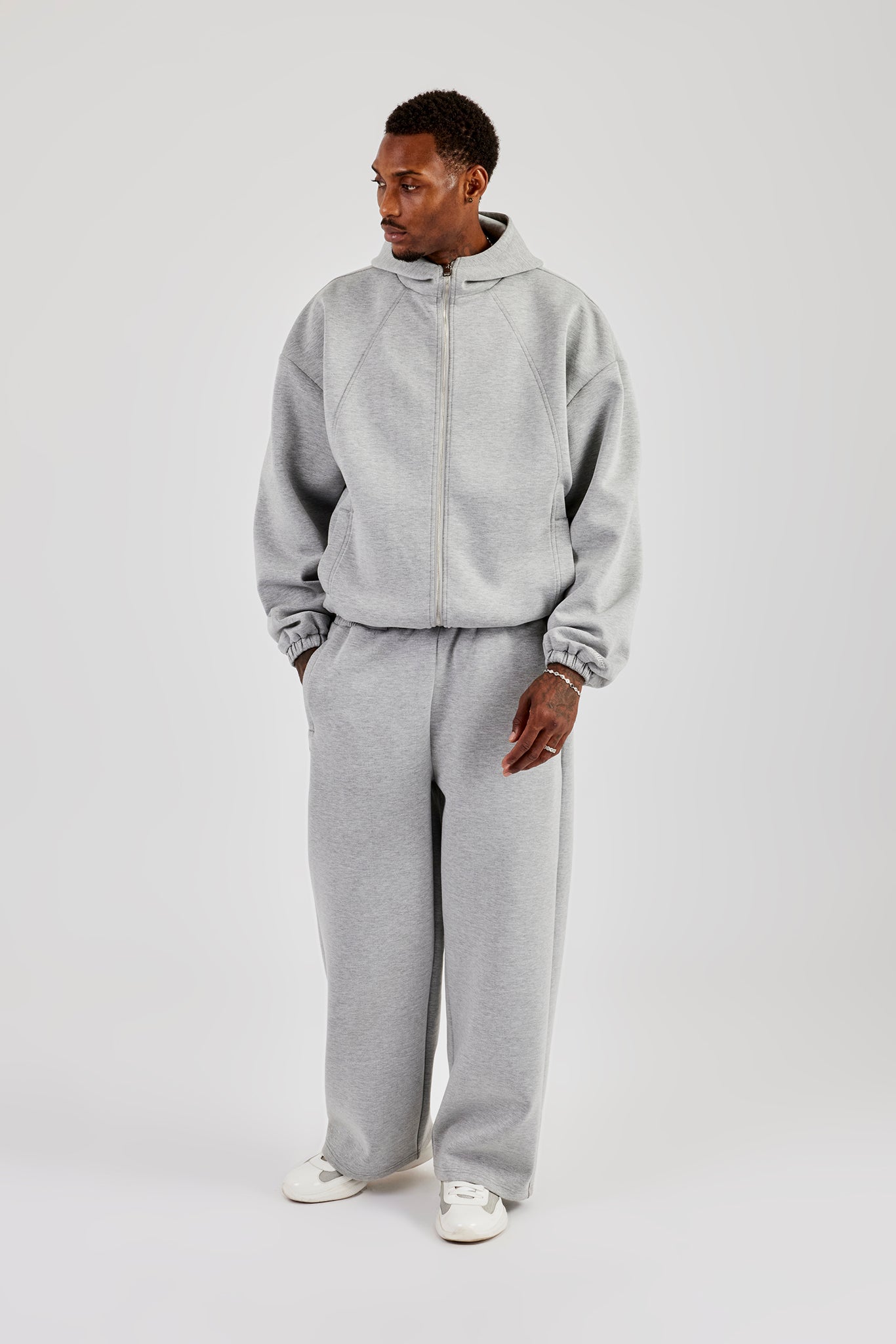 Zip Hooded Panelled Scuba Jacket & Baggy Fit Trouser - Grey