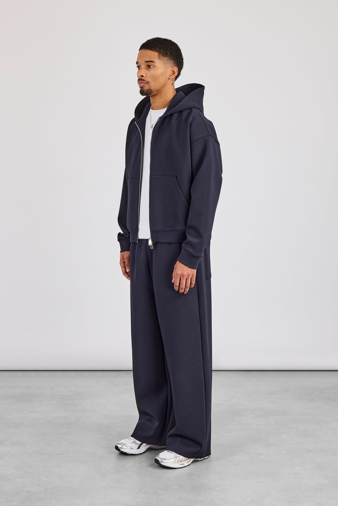 Scuba Zip Through Boxy Hoodie & Baggy Fit Trouser - Navy