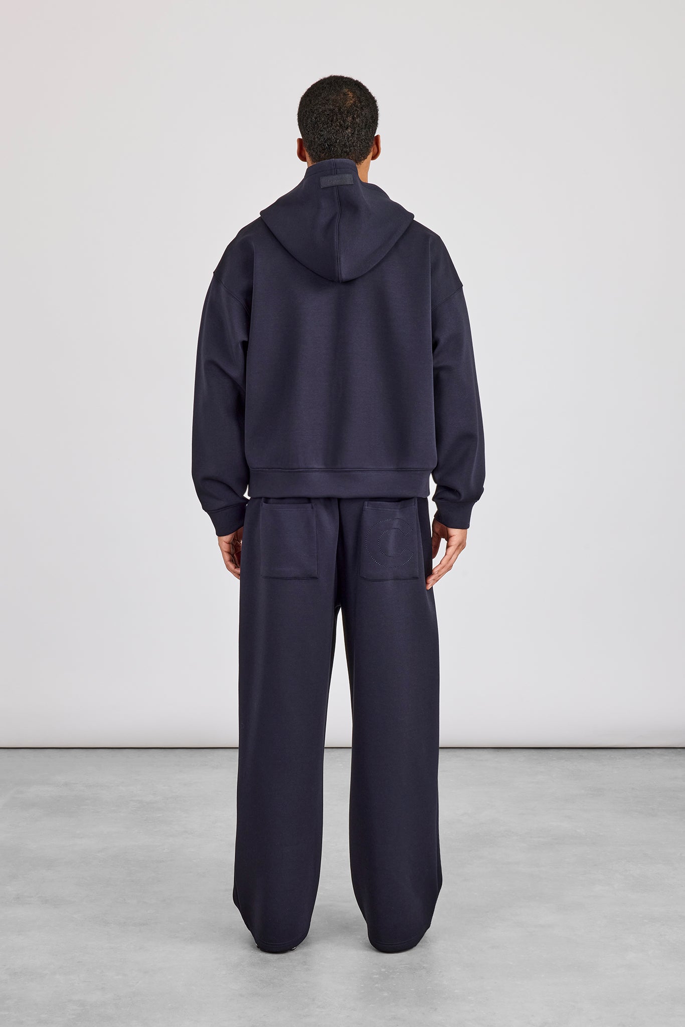 Scuba Zip Through Boxy Hoodie & Baggy Fit Trouser - Navy