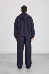 Scuba Zip Through Boxy Hoodie & Baggy Fit Trouser - Navy
