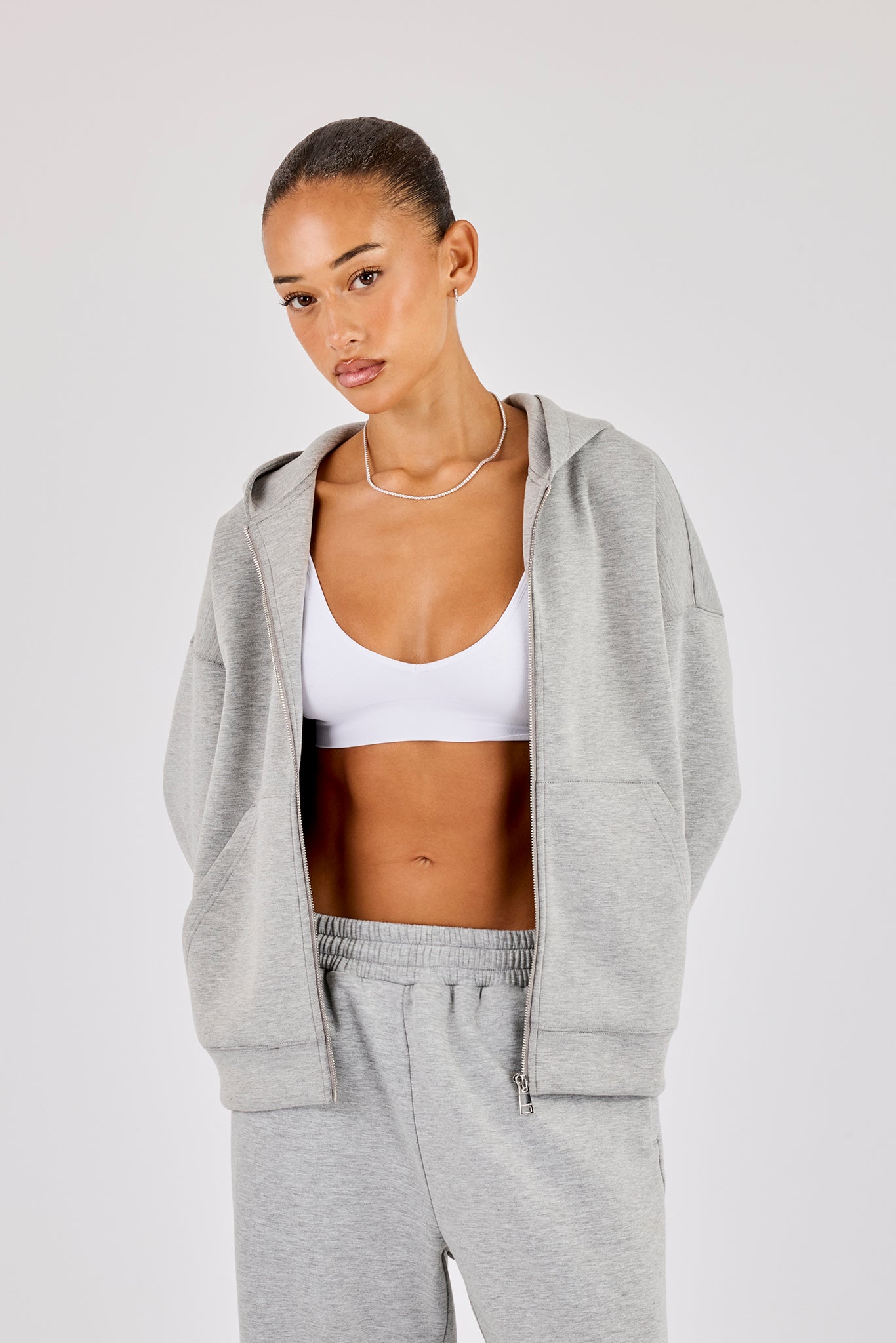 Scuba Oversized Zip Hoodie- Grey
