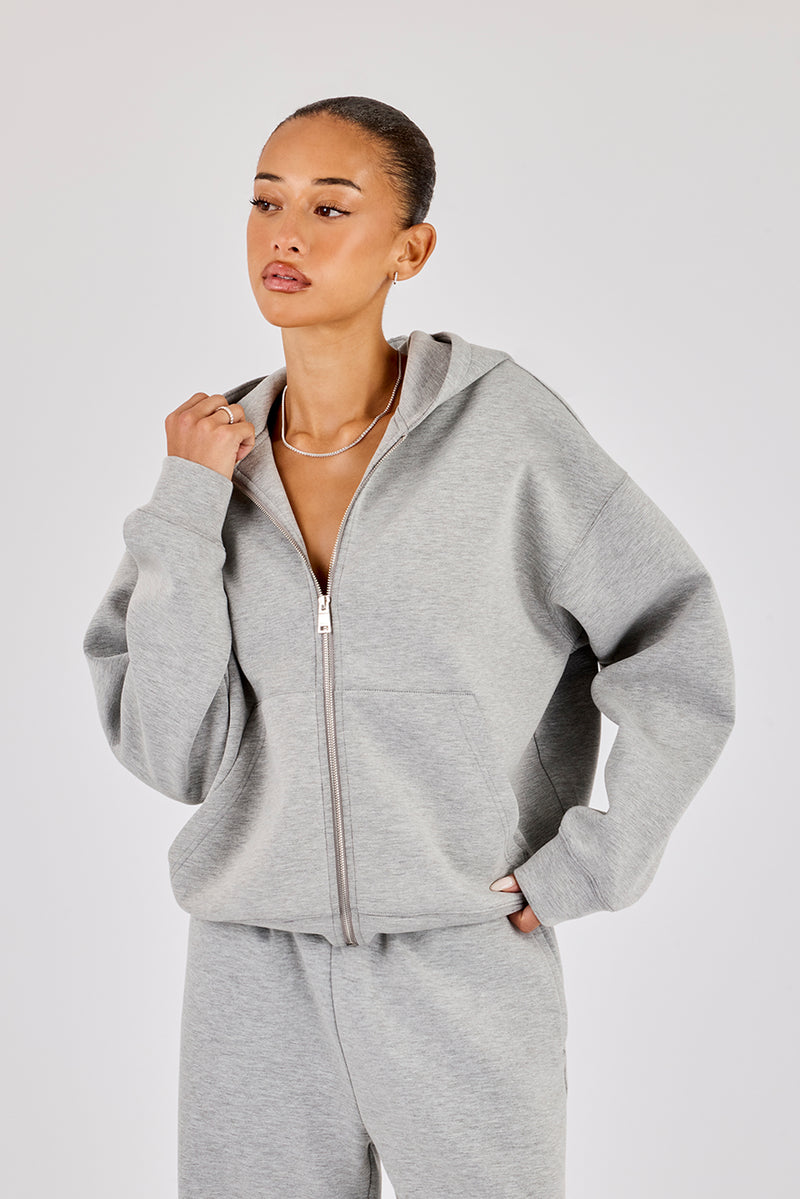 Scuba Oversized Zip Hoodie- Grey
