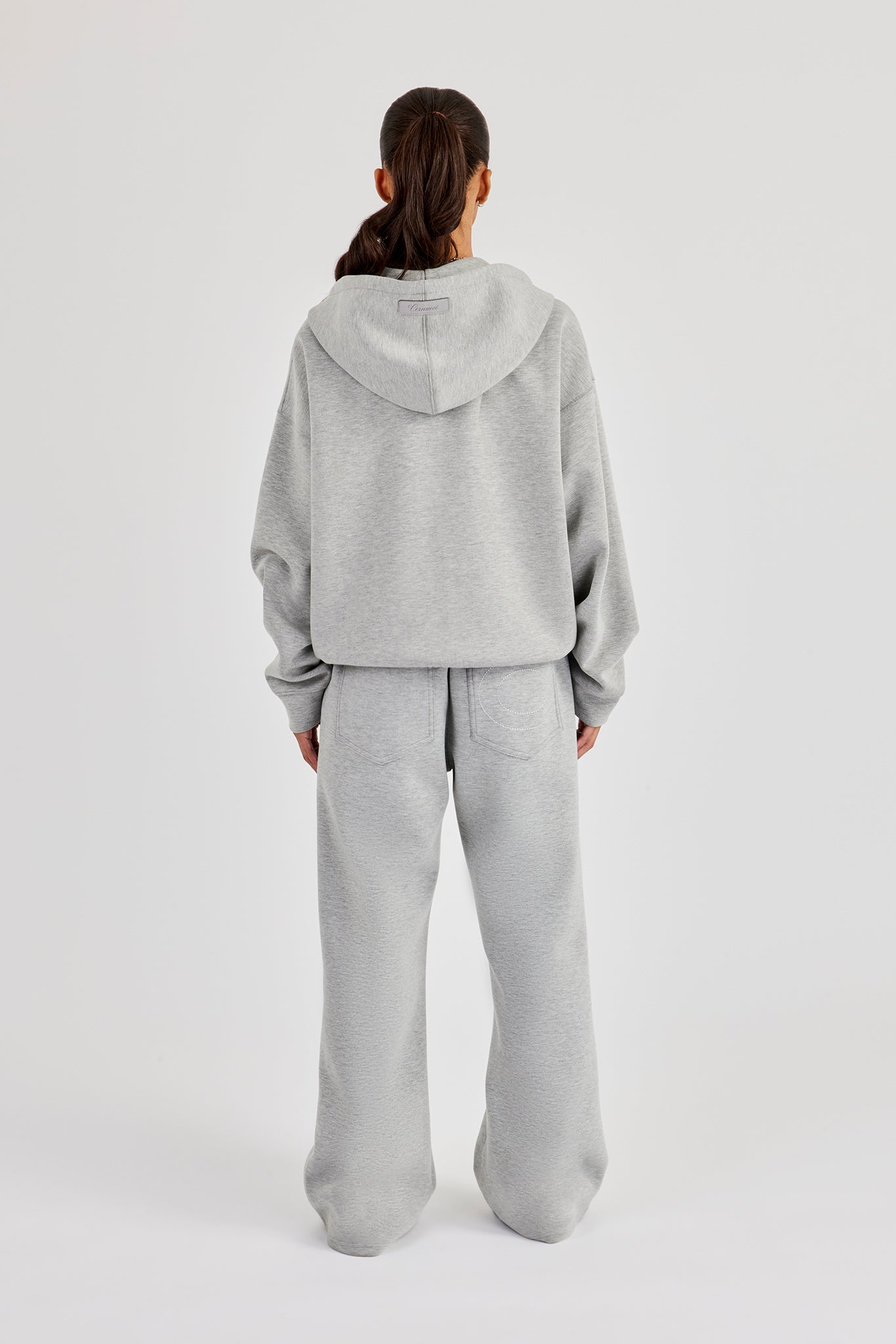 Scuba Oversized Zip Through Hoodie & Wide Leg Jogger - Grey