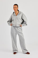 Scuba Oversized Zip Through Hoodie & Wide Leg Jogger - Grey