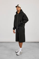 Scuba Zip Through Boxy Hoodie & Jort - Black