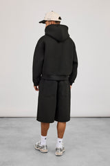 Scuba Zip Through Boxy Hoodie & Jort - Black
