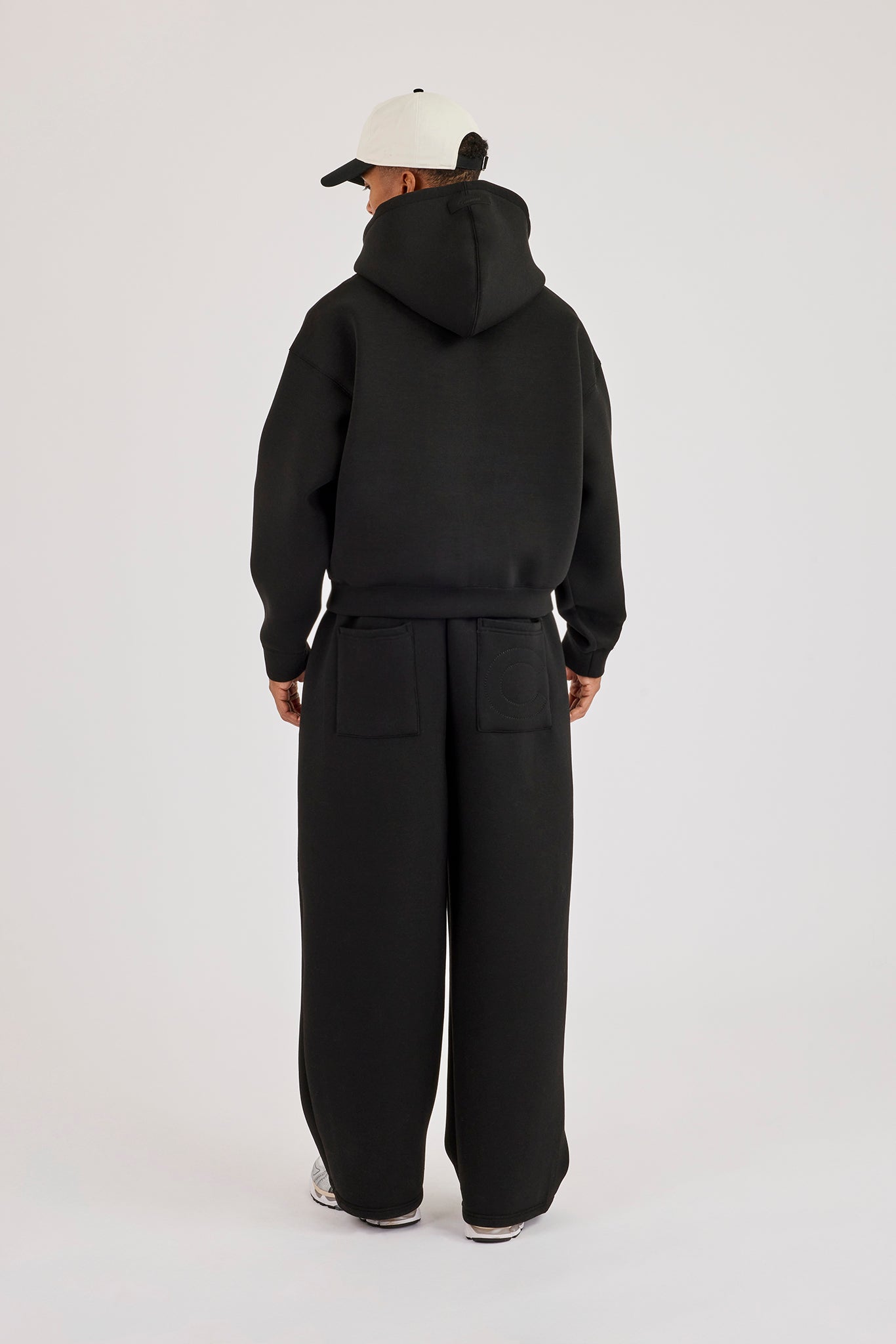 Scuba Zip Through Boxy Hoodie & Baggy Fit Trouser - Black