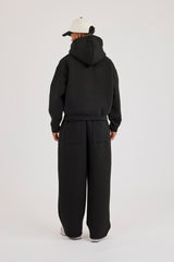 Scuba Zip Through Boxy Hoodie & Baggy Fit Trouser - Black